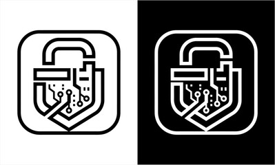 Digital Security Lock Icon with Circuit Board Design.