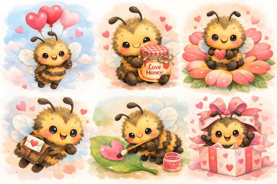 &ldquo;Cute Valentine Honeybee Collection &ndash; Watercolor Love Bees&rdquo;