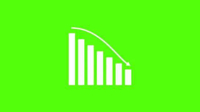 Graph Decline: An image illustrating a bar graph with descending bars, suggesting a downward trend, set against a bright green background. 