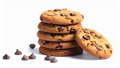 Golden chocolate chip cookies stacked in rustic pile showcasing classic comfort and irresistible homemade appeal