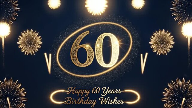 golden 60th birthday celebration with fireworks