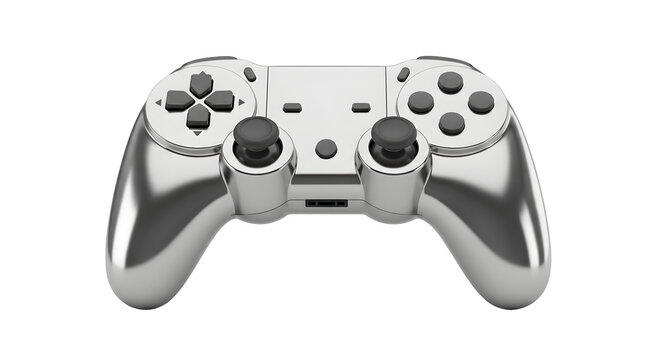 Silver gaming controller isolated on white background transparent background