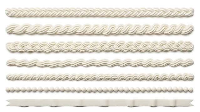 White Piped Cream Borders and Icing Decoration Elements Collection Isolated