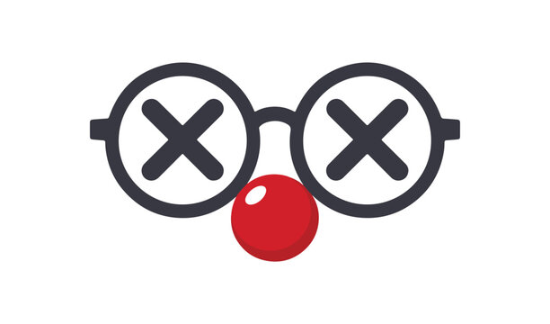 Stylized clown face icon with dark glasses and red nose carnival character