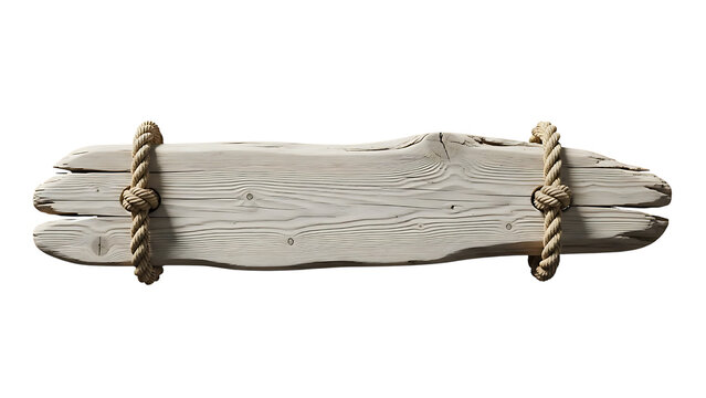 Rustic driftwood sign with thick ropes, ideal for beach decor, nautical themes, and outdoor signage