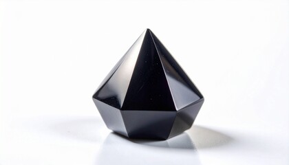 Black faceted geometric sculpture evokes sleek modernism, reflective elegance, and minimalist design symbolism