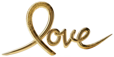 Valentine Golden glitter cursive text spelling the word Love on transparent background