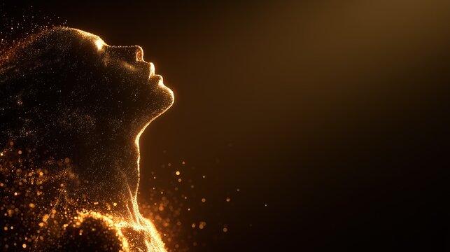 World Human Spirit Day: 3D illustration, human silhouette filled with floating particles and warm light, spiritual energy concept, realistic volumetric glow
