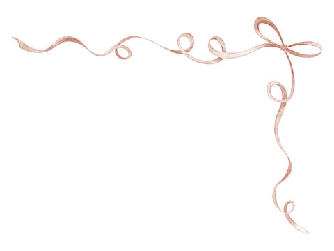 Watercolor ribbon corner illustration in soft pastel tones with gentle curves. Delicate Frame for Baby shower greeting cards or wedding invitations. Border for templates and nursery decor.