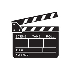 Obraz premium Black Film Clapperboard Icon, Minimalist Vector Design on White Background