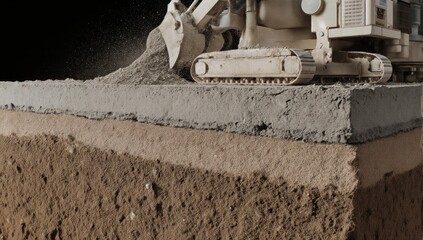 Construction layers illustrated with excavator adding material to freshly laid surfaces