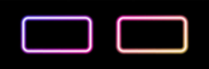 Glowing neon frames with glowing pink and purple light effects, futuristic portal gateway, vibrant and LED illumination border, abstract vector frame composition.