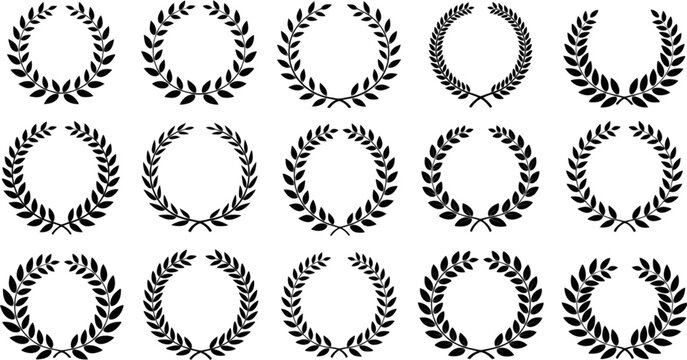 Laurel wreath silhouette set - vector illustration. black colored