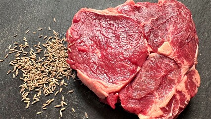 Chef Preparing Flavorful Ribeye With Cumin Seeds On Slate Background, Vivid Image Of Spiceenhanced...