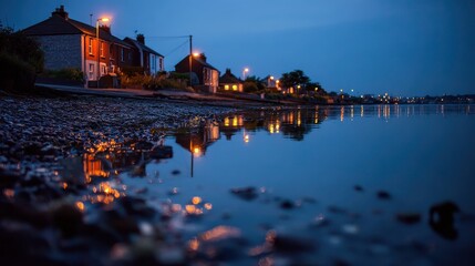 Bay reflection evening concept of calm and contemplation selective focus slow life theme vibrant Fusion quiet bay backdrop. 