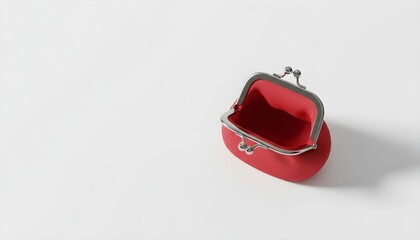 Red purse lying open on a white surface with a subtle shadow