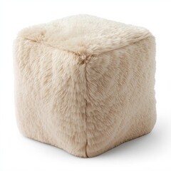 Fluffy Sensory Object Soft Beige Fur Square Pouf Ideal for Cozy Home Living Spaces
