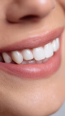 Obraz premium Close-up of a natural adult smile in a bright dental clinic: healthy teeth