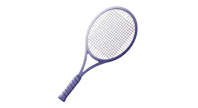 A purple tennis racket with a white background and a shallow depth of field, conveying a clean and minimalist mood.