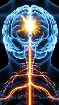 Human Body Hydration Process Animation with Glowing Veins, Artery and Nervous System Against Dark Background for