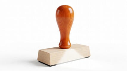 A classic wooden rubber stamp with a polished handle and light-colored base isolated on a white background isolated on white background
