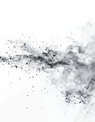 Dynamic black powder explosion captured against a stark white background.