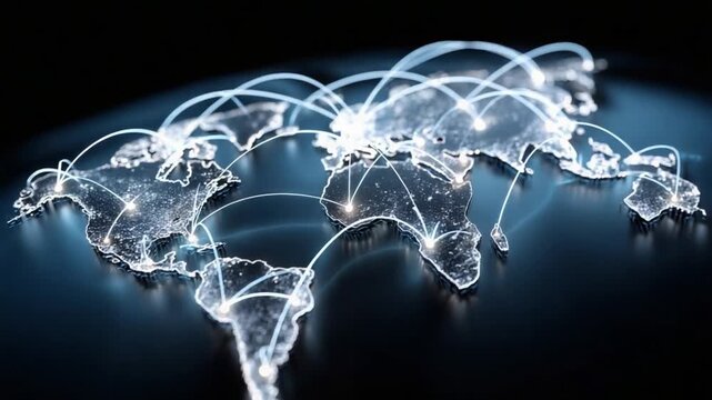 Global Network: A striking visualization of the world map, intricately connected by a luminous network, signifying global connectivity and communication.