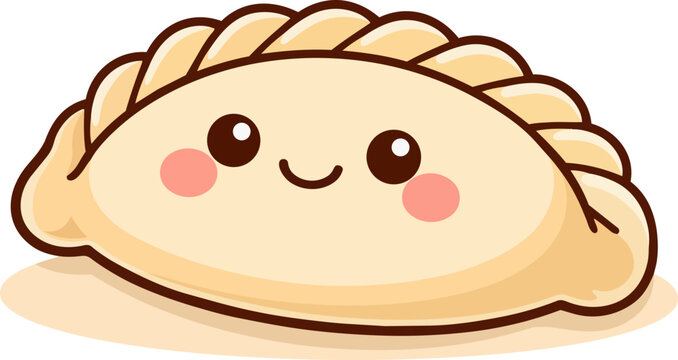 A kawaii-style illustration of a single varenyk dumpling with a cute smiling face. Perfect for traditional food or Ukrainian cuisine designs