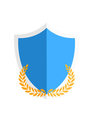 Blue Shield Emblem with Golden Laurel Wreath Vector Illustration