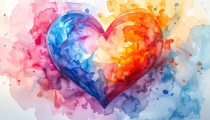 Vibrant Watercolor Heart Illustration with Contrasting Colors