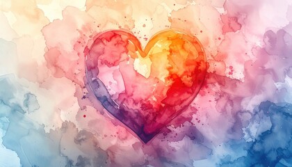 Vibrant watercolor heart illustration set against a soft, blended background.