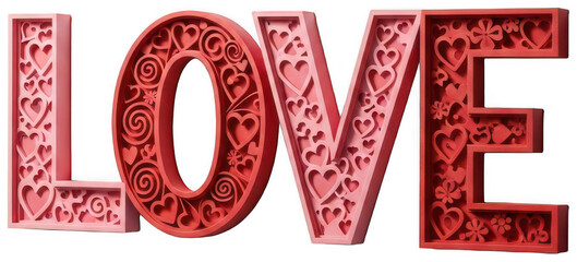 Pink Lettering png Red Word cutout Decorative Heart png Volumetric Text cutout Romantic Inscription png Intricate Design cutout Ornate Typography png Layered isolated transparent background image