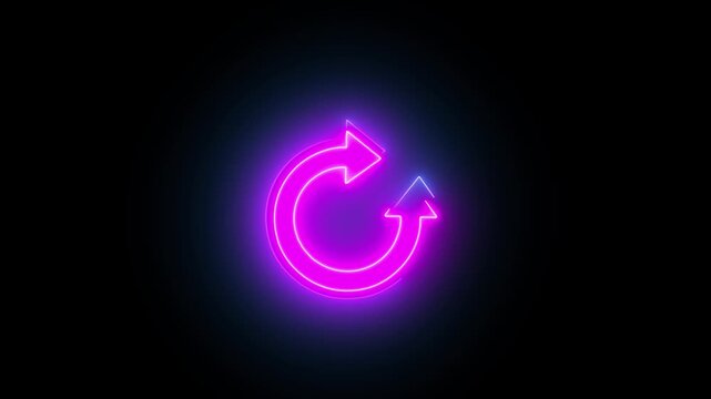 Neon circle arrow refresh and reload icon animation 4k video