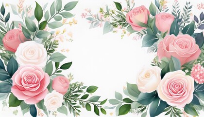 elegant watercolor design features a variety of pink roses white flowers and greenery perfect for wedding invitations