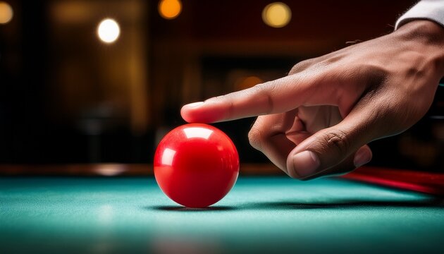 a finger nudges a bright red ball on the table into action