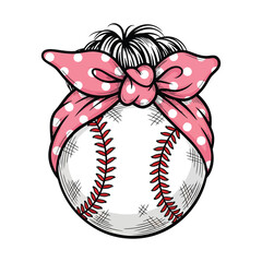 Baseball with Pink Polka Dot Bandana and Messy Bun Hair pink bandana