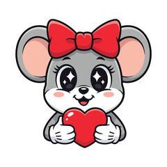 Cute Cartoon Mouse Holding a Red Heart with Thumbs Up Keywords: mouse, animal, cartoon, cute
