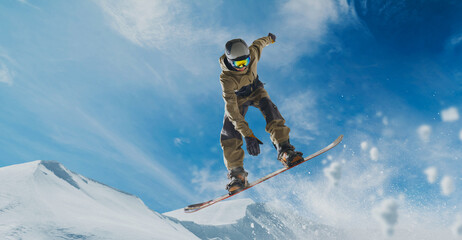 Snowboarder in action. Extreme winter sports.