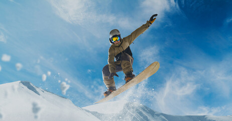 Snowboarder in action. Extreme winter sports.