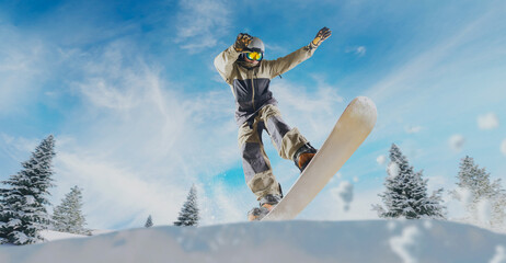 Snowboarder in action. Extreme winter sports.