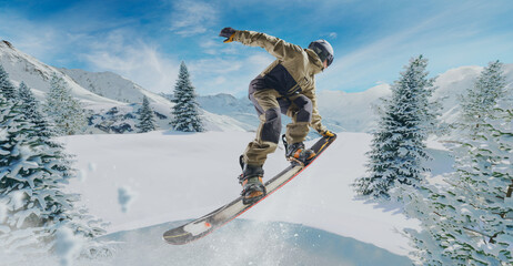 Snowboarder in action. Extreme winter sports.