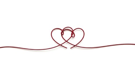 Interconnected hearts formed by red threads on a clean surface viewed from directly above