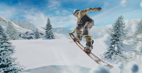 Snowboarder in action. Extreme winter sports.