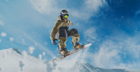 Snowboarder in action. Extreme winter sports.