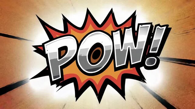 Animating POW burst expanding in comic panel by frames, impacting with halftone speed lines, flares