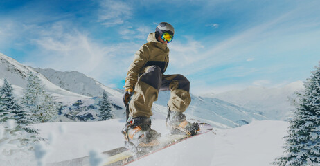 Snowboarder in action. Extreme winter sports.