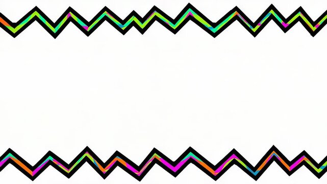 Moving paired zigzag bands sliding neon layers on white panel as loop begins creating scroll effect