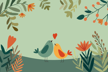 Vector invitation with birds and plants