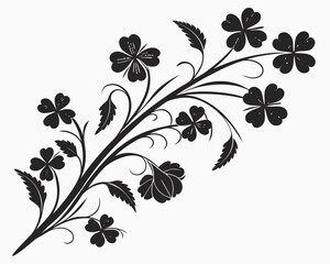 Shamrock Clover Branch Silhouette Vector Icon Isolated on White
