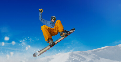 Snowboarder in action. Extreme winter sports.